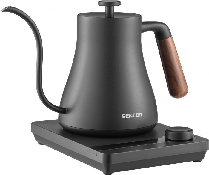 Електрочайник Sencor 0.6л, 5 темп.реж, підтримка температури, мех. управління, нержавіюча сталь, чорний