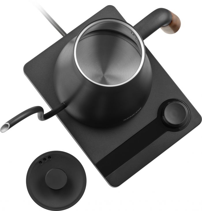 Електрочайник Sencor 0.6л, 5 темп.реж, підтримка температури, мех. управління, нержавіюча сталь, чорний