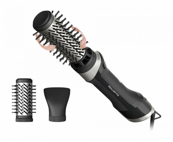 Фен-щітка Rowenta Brush Active, 1000Вт, 3 режими, іоніз-я, хол. обдув, оберт. насадка, 3 насадки, кераміка, чорний