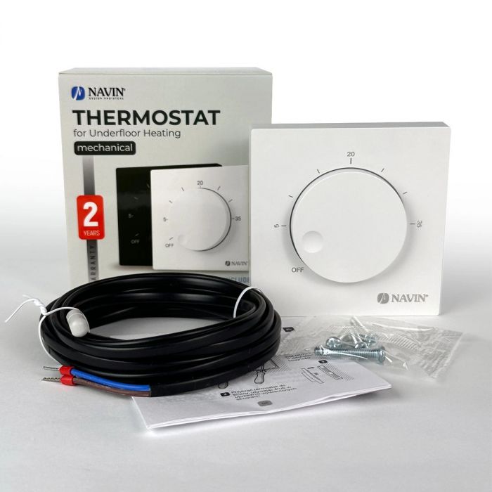 Терморегулятор Navin EH84WM-16A 5...35 °C для теплої підлоги механічний накладний дротовий датчик 16A 230В білий
