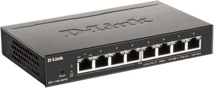 Комутатор D-Link DGS-1100-08PV2 8xGE PoE 64Вт, EasySmart