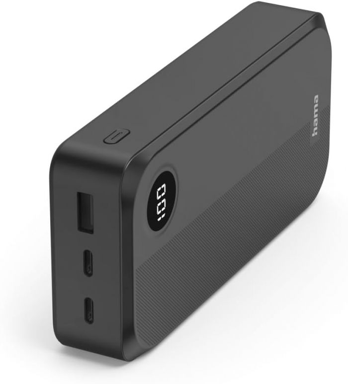 Акумулятор портативний літій-іонний Power Bank Hama 20000 мА·год, 2хUSB-C/USB-A, black