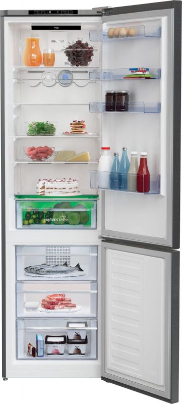 Холодильник Beko з нижн. мороз., 203x60x67, xолод.відд.-253л, мороз.відд.-109л, 2дв., E, NF, HarvestFresh, нержавіюча сталь чорного кольору