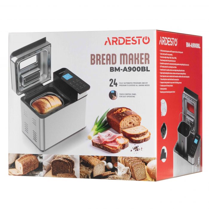 Хлібопічка ARDESTO 650Вт, програм-24, макс.вага -1кг, форма прямокутник, нерж. сталь, сріблястий