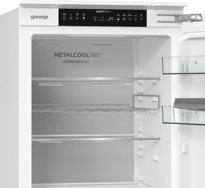 Холодильник Gorenje вбудований з нижн. мороз., 177x69x55см, 2 двері,244(68)л, А+, NF+, Зона св-ті, Диспл, Wi-Fi, Біли