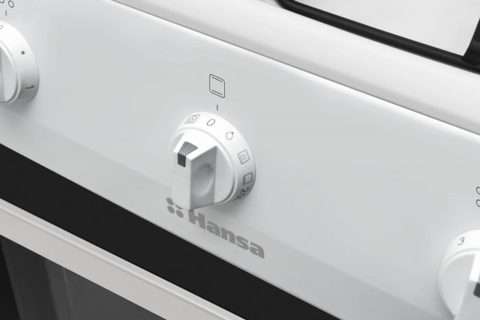 Плита Hansa газова, 70л, 50x60см, газ-контроль, електричне запалювання в ручках, білий