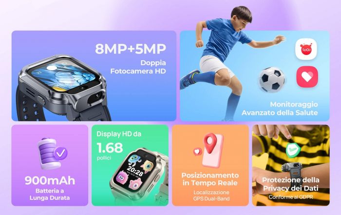 Дитячий годинник-телефон Mibro S1, 1.68", 360x390, GPS, 8MP+5MP, 900мА·год, 2АТM, сутінковий чорний