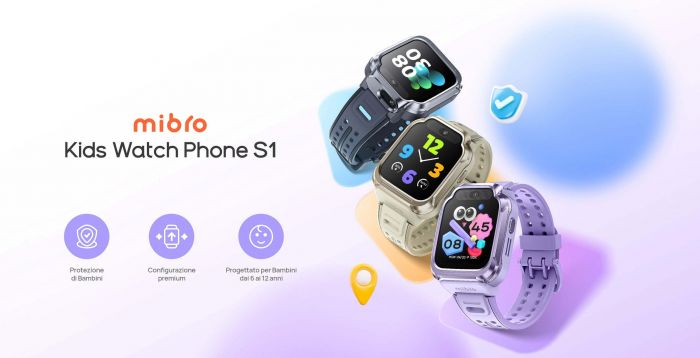 Дитячий годинник-телефон Mibro S1, 1.68", 360x390, GPS, 8MP+5MP, 900мА·год, 2АТM, сутінковий чорний