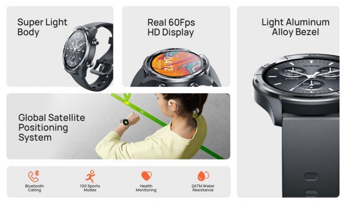 Смарт-годинник Mibro A3 45мм, 1.39", 360x360, BT 5.3, GPS, 2 ATM, темно-сірий