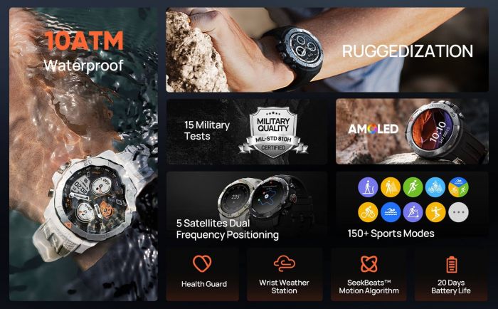 Смарт-годинник Mibro GS Explorer 48мм, 1.32", 466x466, AMOLED, BT 5.3, Dual-band GPS, 10 ATM, пісочно-білий