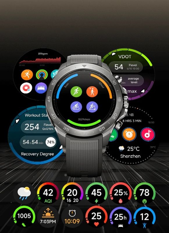 Смарт-годинник Mibro GS Explorer S 48мм, 1.32", 466x466, AMOLED, BT 5.3, Dual-band GPS, 10 ATM, титан-силікон