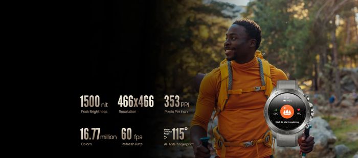 Смарт-годинник Mibro GS Explorer S 48мм, 1.32", 466x466, AMOLED, BT 5.3, Dual-band GPS, 10 ATM, титан-силікон