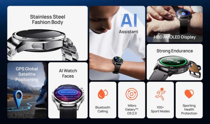 Смарт-годинник Mibro GT 46мм, 1.43", 466x466, AMOLED, BT 5.3, GPS, 5 ATM, сріблястий