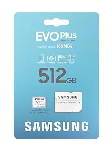 Карта пам'яті Samsung microSDXC  512GB C10 UHS-I R100MB/s Evo Plus + SD