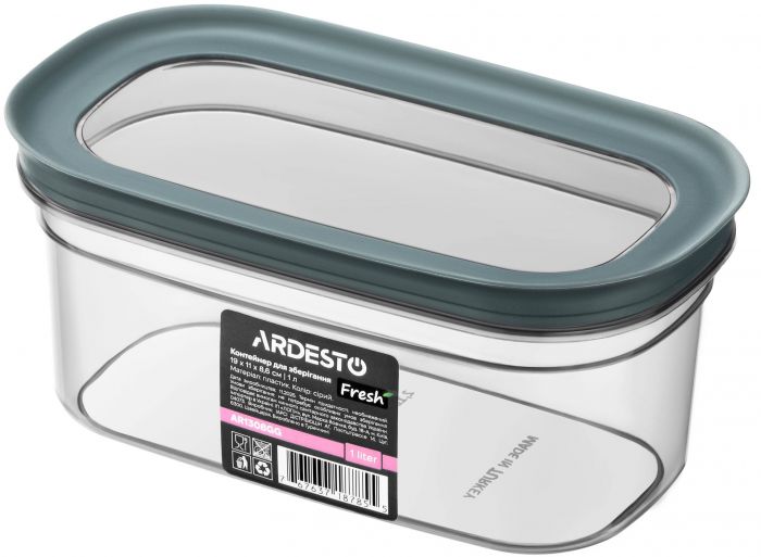 Контейнер для зберігання харчових продуктів ARDESTO Fresh 1л, пластик, прямокутна, сірий