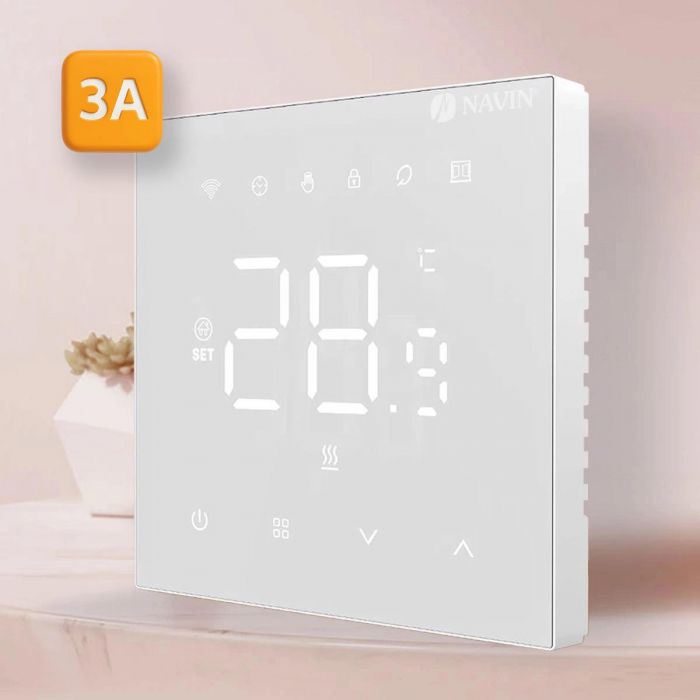 Терморегулятор Navin WT410W-3А 5...35 °C для котлів опалення електронний Wi-Fi Tuya, Smart Life провідне підключення 230В білий