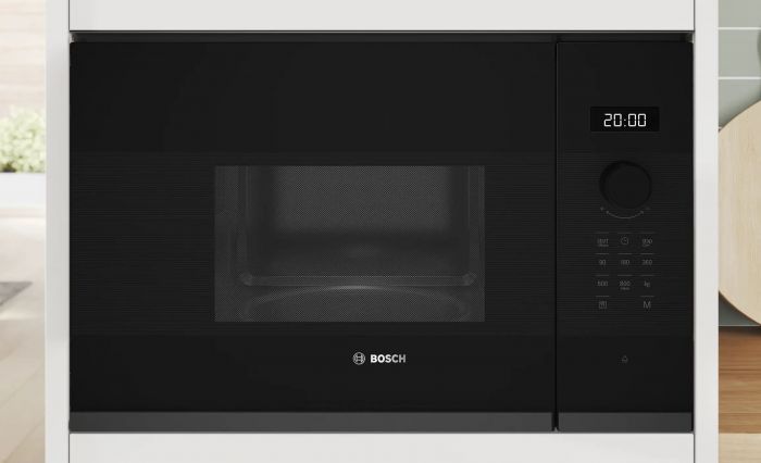 Мікрохвильова піч Bosch вбудована, 20л, електр. керув., 800Вт, дисплей, чорний/нержавіюча сталь
