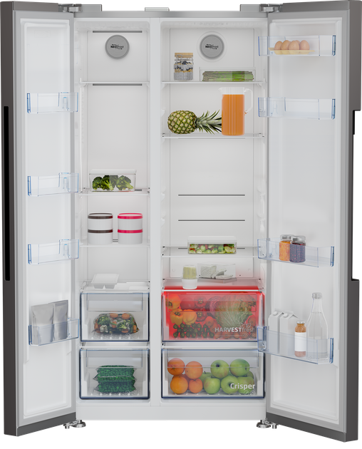 Холодильник Beko SBS, 179x91x71, xолод.відд.-368л, мороз.відд.-190л, 2дв., E, NF, дисплей, нерж