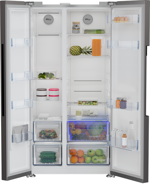 Холодильник Beko SBS, 179x91x71, xолод.відд.-368л, мороз.відд.-190л, 2дв., E, NF, дисплей, нерж