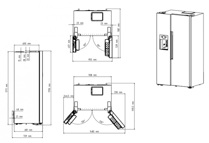 Холодильник Beko SBS, 179x91x71, xолод.відд.-368л, мороз.відд.-190л, 2дв., E, NF, дисплей, нерж