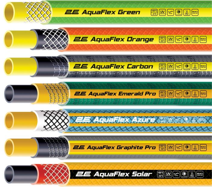 Шланг садовий 2Е AquaFlex Graphite Pro 1/2" 20м 4 шари 20бар -10…+60°C зрошувач 2 конектори адаптер