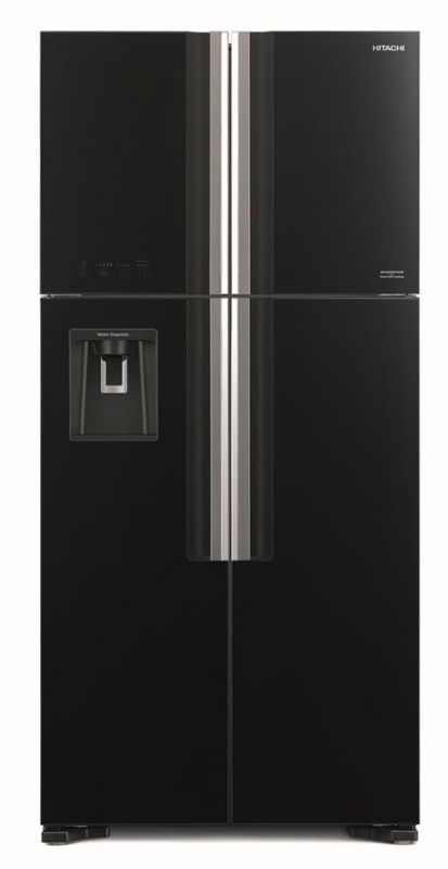 Холодильник Hitachi багатодверний, 184x86х75, холод.відд.-396л, мороз.відд.-142л, 4дв., F, NF, інв., зона нульова, диспенсер, чорний (скло)