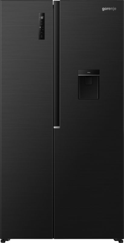 Холодильник SBS Gorenje, 179х62х92см, 2 двері, 344(197)л, А+, NF+, Інв., Зона св-ті, диспенсер, генератор льоду, Зовн. Диспл, чорний
