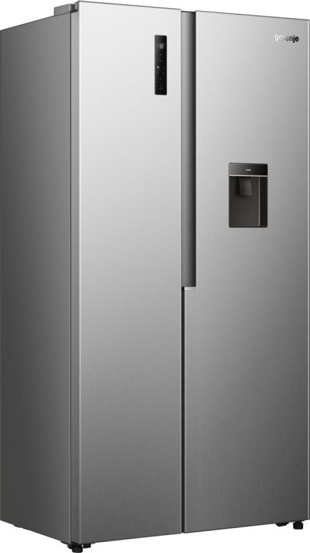Холодильник SBS Gorenje, 179х62х91см, 2 двері, 344(197)л, А+, NF+, Інв., Зона св-ті, диспенсер, Зовн. Диспл, нерж