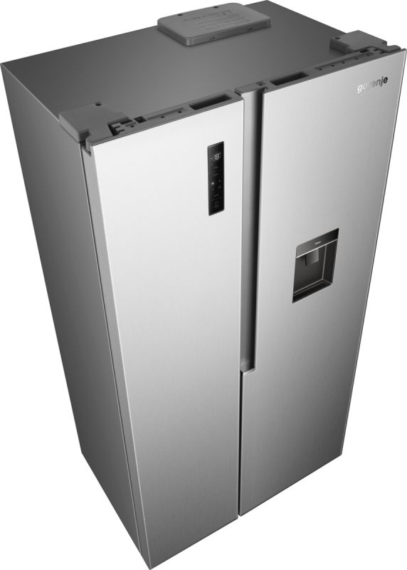 Холодильник SBS Gorenje, 179х62х91см, 2 двері, 344(197)л, А+, NF+, Інв., Зона св-ті, диспенсер, Зовн. Диспл, нерж