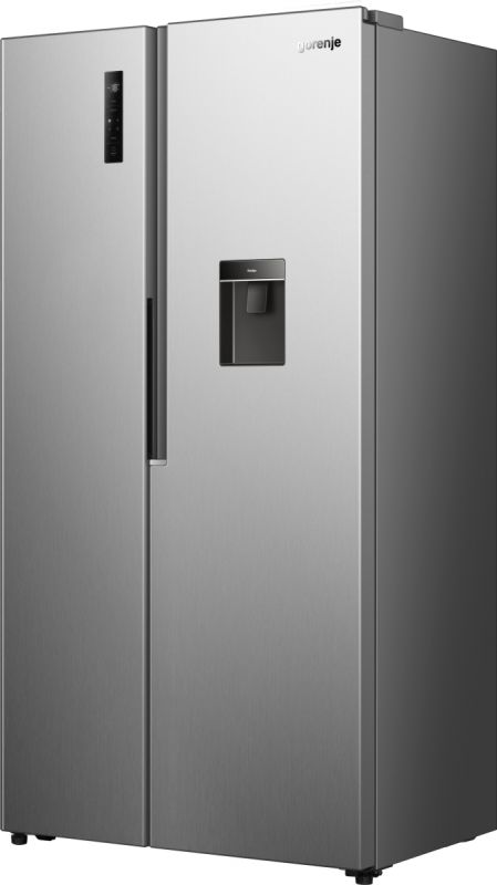 Холодильник SBS Gorenje, 179х62х91см, 2 двері, 344(197)л, А+, NF+, Інв., Зона св-ті, диспенсер, Зовн. Диспл, нерж