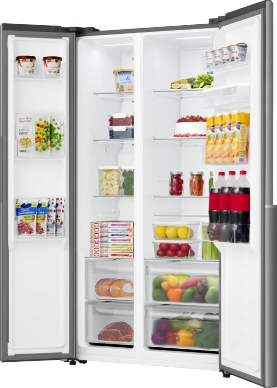 Холодильник SBS Gorenje, 179х62х91см, 2 двері, 344(197)л, А+, NF+, Інв., Зона св-ті, диспенсер, Зовн. Диспл, нерж