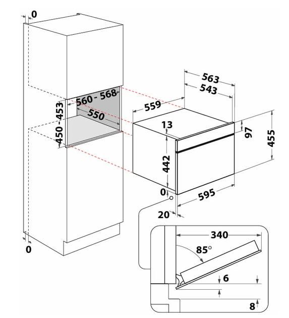 Духова шафа Whirlpool електрична компактна, 53л, дисплей, конвекція, ф-ція мікрохвиль, чорний