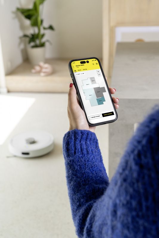 Робот-пилосос karcher RVC 3 Comfort, h=0.97см, вологе прибирання, конт пил -0.24л, вода -0.28л, автон. робота до 130хв, Bluetooth зарядна станція , білий