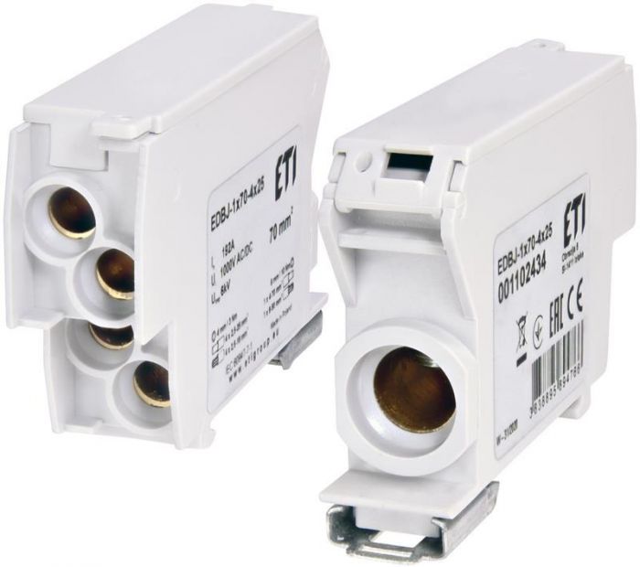 Блок розподільчий ETI,  EDBJ-1x70-4x25 (192A, 1000V AC/1500V DC, IN: 1x70, OUT: 4x25, сірий)