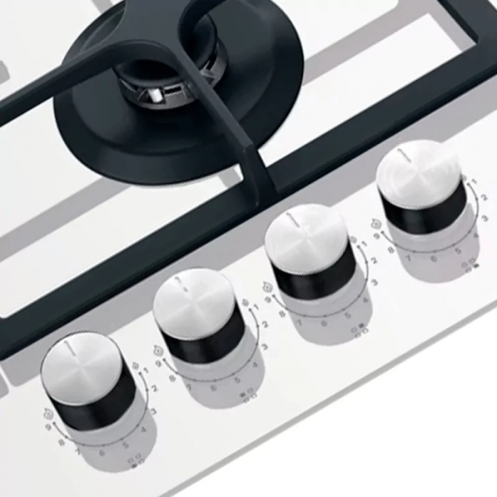 Варильна поверхня Whirlpool газова на склі, 60см, чавун, конфорка з подвійним рядом полум'я, білий