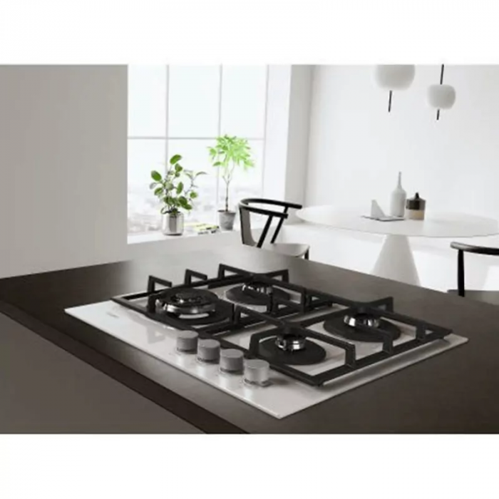 Варильна поверхня Whirlpool газова на склі, 60см, чавун, конфорка з подвійним рядом полум'я, білий