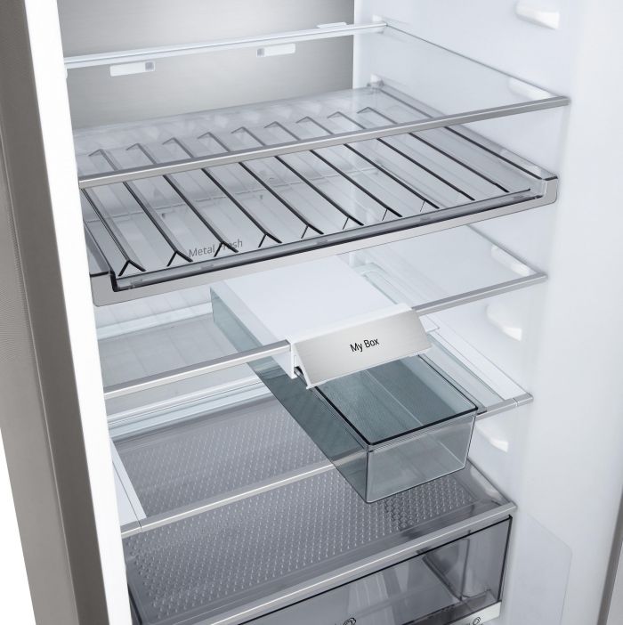 Холодильник LG з нижн. мороз., 203x60х68, холод.відд.-262л, мороз.відд.-113л, 2дв., E, NF, інв., диспл зовн., Fresh Сonverter, Metal Fresh, сріблястий