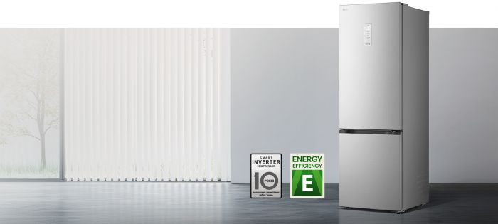 Холодильник LG з нижн. мороз., 203x60х68, холод.відд.-262л, мороз.відд.-113л, 2дв., E, NF, інв., диспл зовн., Fresh Сonverter, Metal Fresh, сріблястий