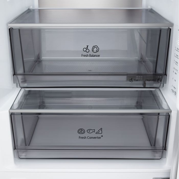 Холодильник LG з нижн. мороз., 203x60х68, холод.відд.-262л, мороз.відд.-113л, 2дв., E, NF, інв., диспл внутр., Fresh Сonverter, Metal Fresh, сріблястий