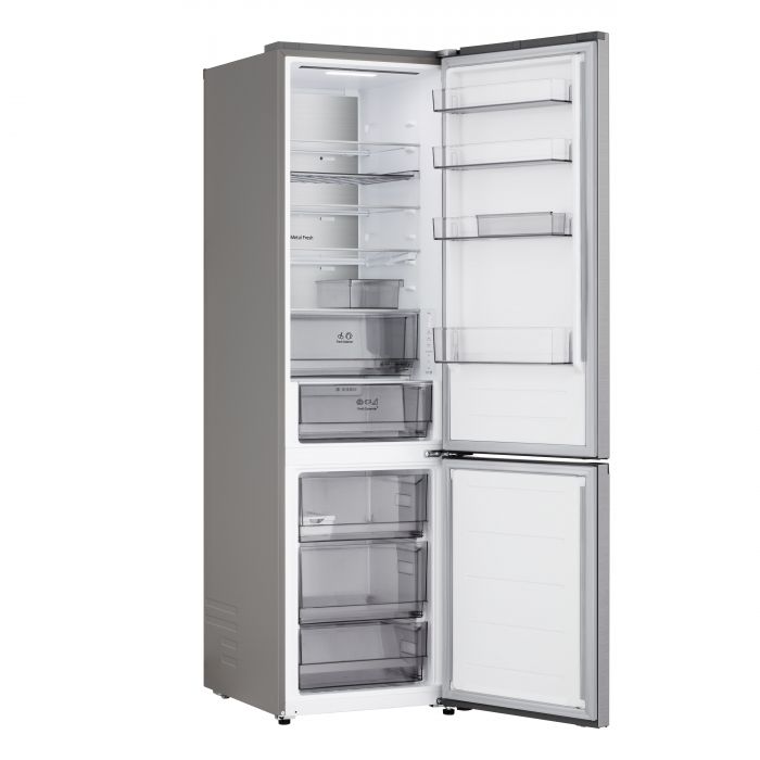 Холодильник LG з нижн. мороз., 203x60х68, холод.відд.-262л, мороз.відд.-113л, 2дв., E, NF, інв., диспл внутр., Fresh Сonverter, Metal Fresh, сріблястий