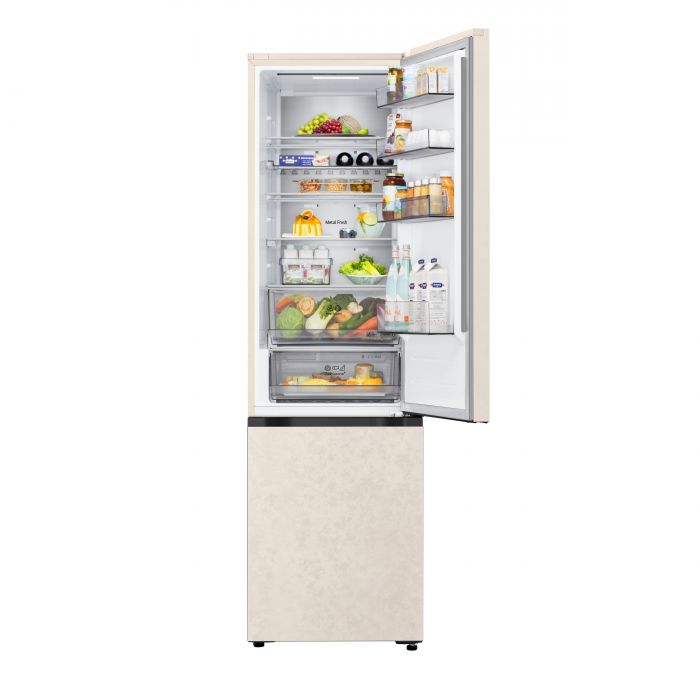 Холодильник LG з нижн. мороз., 203x60х68, холод.відд.-262л, мороз.відд.-113л, 2дв., E, NF, інв., диспл внутр., Fresh Сonverter, Metal Fresh, бежевий