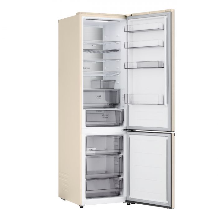 Холодильник LG з нижн. мороз., 203x60х68, холод.відд.-262л, мороз.відд.-113л, 2дв., E, NF, інв., диспл внутр., Fresh Сonverter, Metal Fresh, бежевий