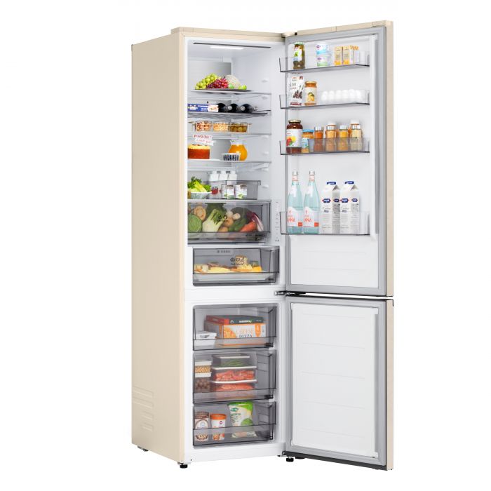 Холодильник LG з нижн. мороз., 203x60х68, холод.відд.-262л, мороз.відд.-113л, 2дв., E, NF, інв., диспл внутр., Fresh Сonverter, Metal Fresh, бежевий