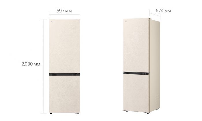 Холодильник LG з нижн. мороз., 203x60х68, холод.відд.-262л, мороз.відд.-113л, 2дв., E, NF, інв., диспл внутр., Fresh Сonverter, Metal Fresh, бежевий