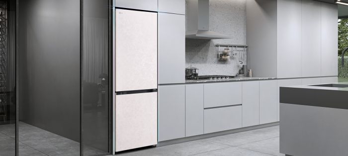 Холодильник LG з нижн. мороз., 203x60х68, холод.відд.-262л, мороз.відд.-113л, 2дв., E, NF, інв., диспл внутр., Fresh Сonverter, Metal Fresh, бежевий