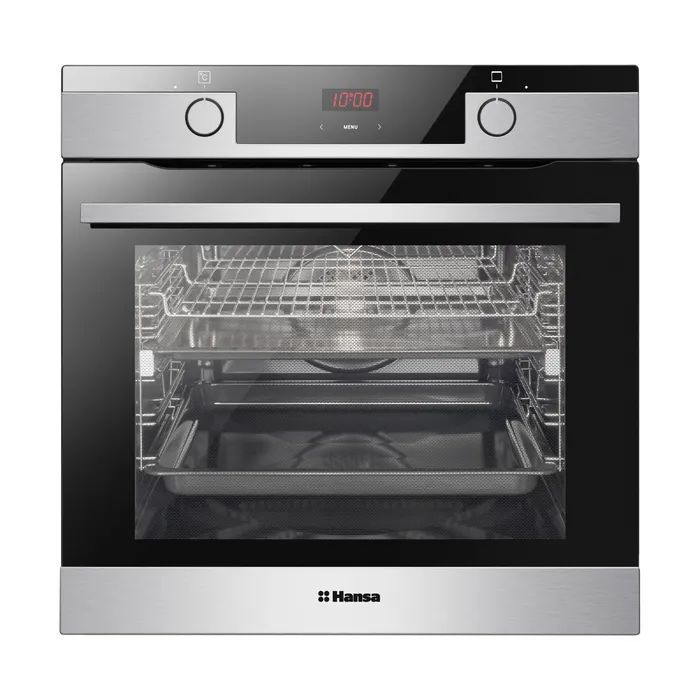 Духова шафа Hansa електрична, 65л, A, дисплей, конвекція, телескопічні направляючі, 3 скла, нержавіюча сталь