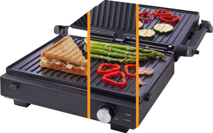 Гриль Gorenje прижимний 2000Вт, темп. режимів-7, з`ємні пластини, розкриття на 180°, метал, чорний