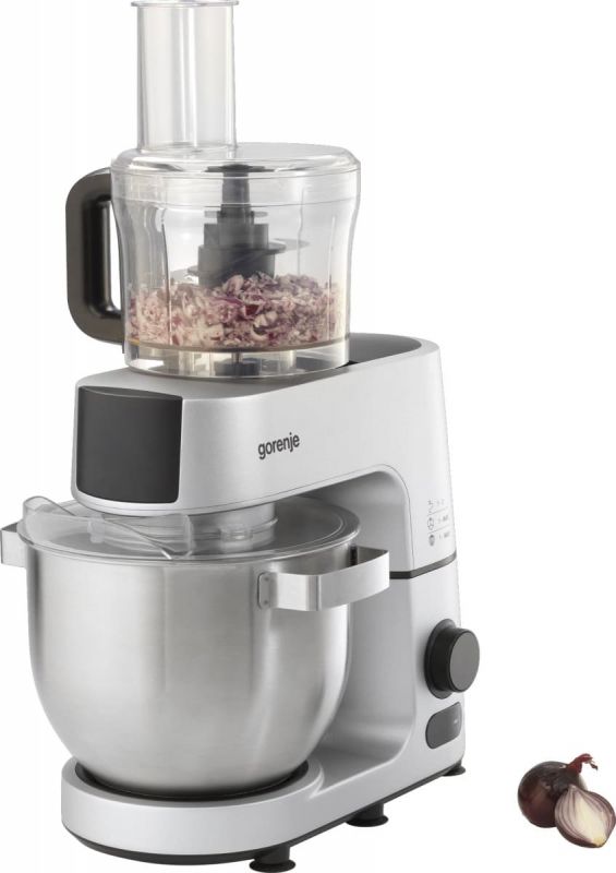 Кухонна машина Gorenje 1500Вт, дисплей, чаша-метал, корпус-метал+пластік, насадок-7, сріблястий