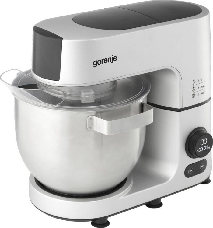 Кухонна машина Gorenje 1500Вт, дисплей, чаша-метал, корпус-метал+пластік, насадок-7, сріблястий