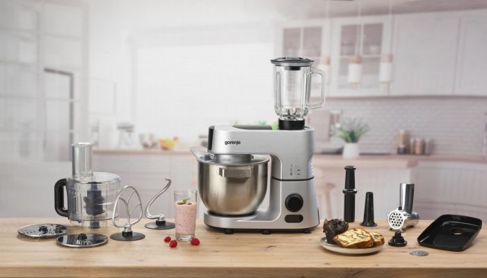 Кухонна машина Gorenje 1500Вт, дисплей, чаша-метал, корпус-метал+пластік, насадок-7, сріблястий
